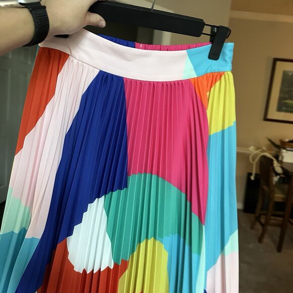 Crosby By Mollie Burch Abstract Pleated Midi Skirt / Colorful Red Pink Blue Sz M - Picture 3 of 8
